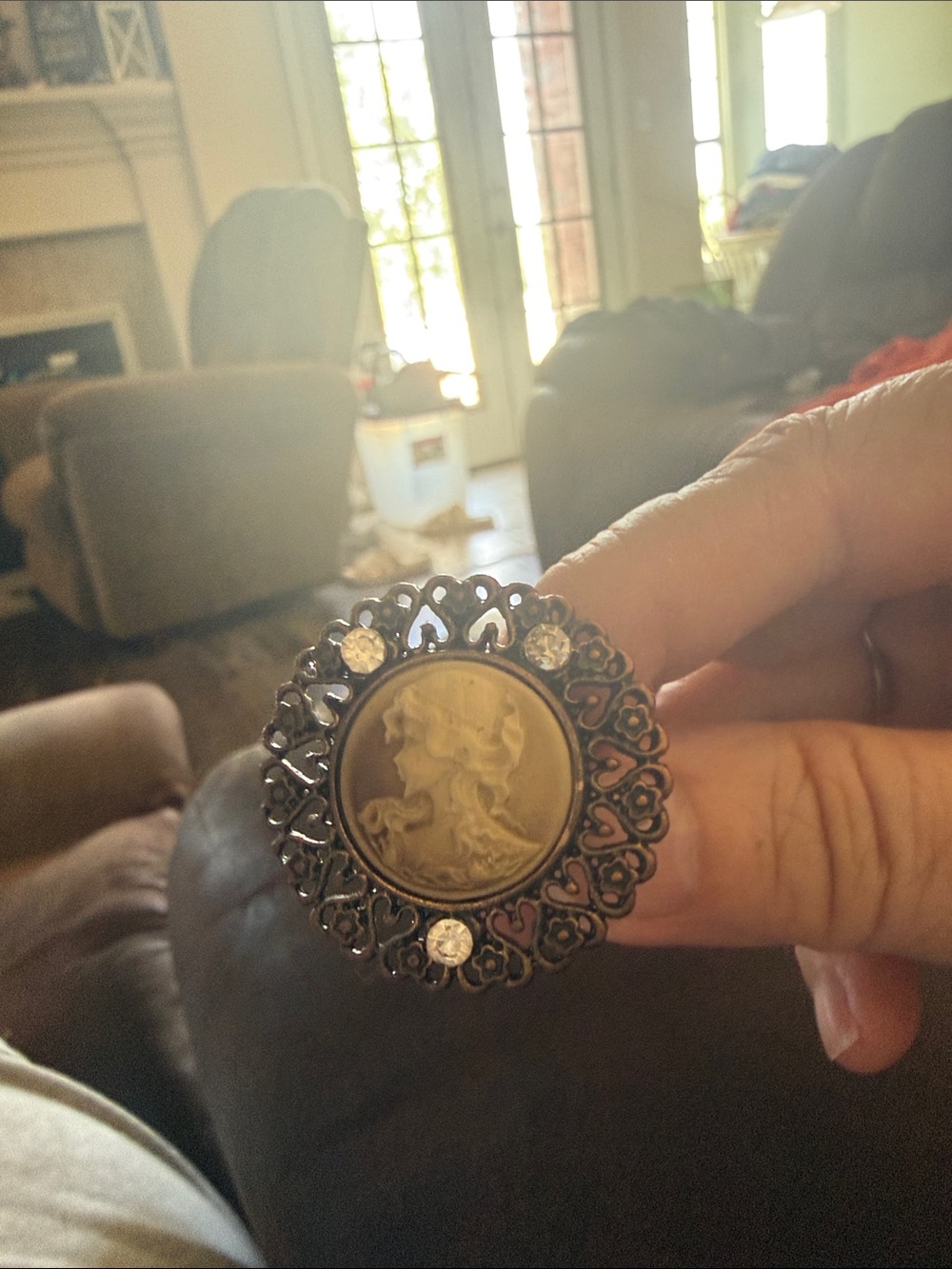 Vintage Style Cameo Statement Ring - Gold and Silver Tones